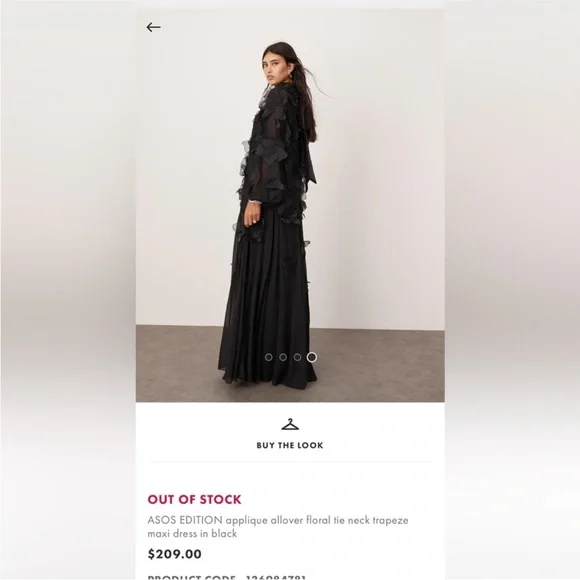 ISO: 👀ASOS EDITION applique allover floral tie neck trapeze maxi dress in black - Picture 2 of 2